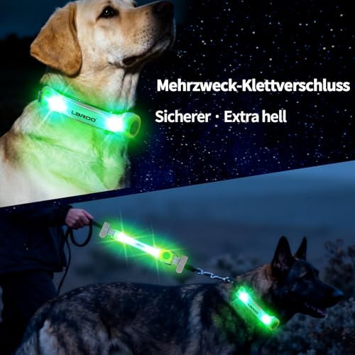 LaRoo Sicherheits LED Leuchtband für Hunde Katzen,LED Licht Blinklicht mit Klettverschluss, Einfach an Halsband Leine und Geschirr zu Befestigen, Wasserdicht Leuchtend Outdoor Sportarten (Grün)