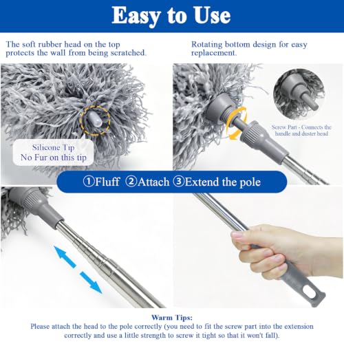 Image of Cobweb Duster with Extension Pole 100 inches, Dusters for Cleaning with 2 Duster Heads, Washable Microfiber Feather Duster for Cleaning Ceiling Fan, High Ceiling, Blinds, Furniture & Cars