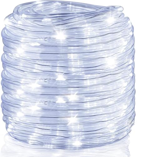 Werwing Guirnalda de luces LED solares de 10 m/30 m, IP65 para exteriores con control remoto, color blanco para acampar y paisajismo (10 m/30 m)
