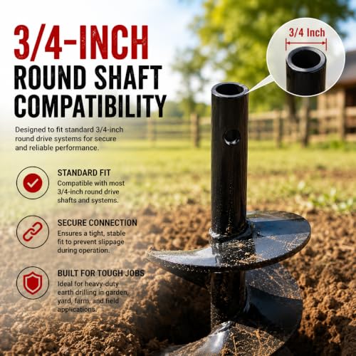 Image of XtremepowerUS 4 inch Inch Auger Digging Bit for Post Holes Replacement Earth Digger Planting Drill Fence Hole Maker Grass Plant Hole Fit for 3 /4 inch Shaft