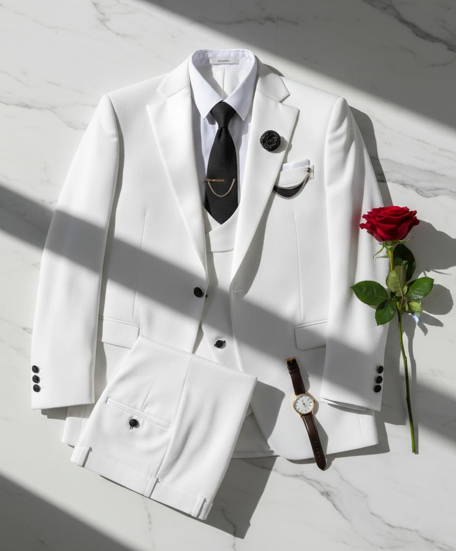 JOEupin Abito da uomo in 3 pezzi, vestibilità aderente, per matrimonio, ballo di fine anno, smoking da uomo, abito formale da lavoro