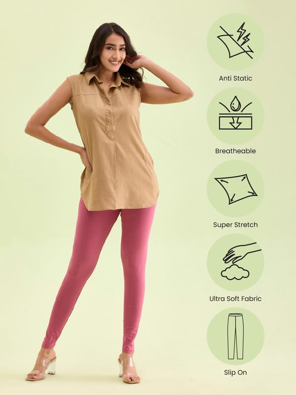 Image of GO COLORS Soft Cotton Stretch Ankle Length Leggings for Women | Breathable