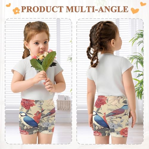 Girls Cotton Bike Shorts Floral Birds Watercolor Toddler Dance Under Dress Summer Outfit, 4T4