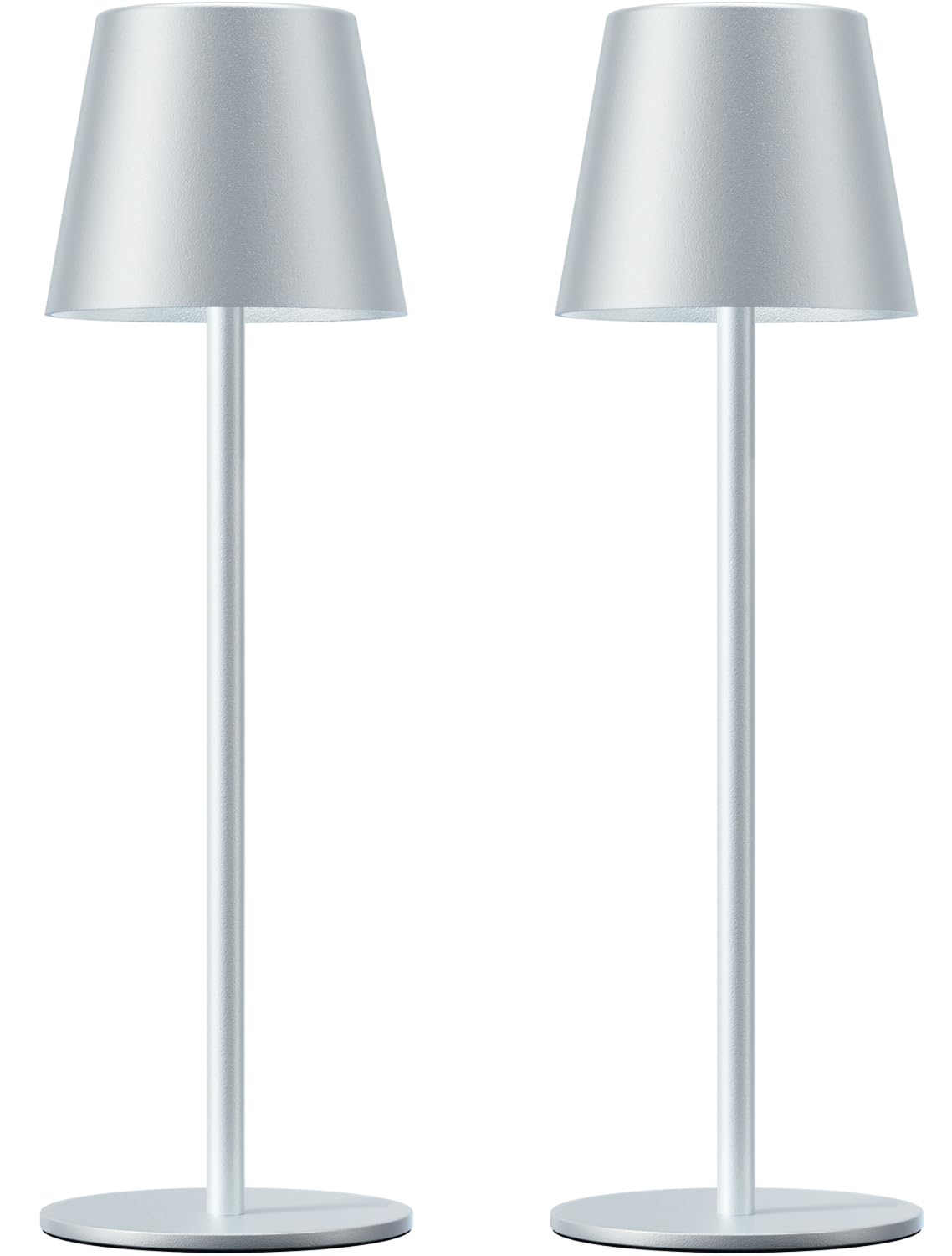 Kakanuo Silver Grey Cordless Lamp Rechargeable - 2 Pack 5000mAH Battery Operated Table Lamp for Counter, 3 Color Stepless Dimming Wireless Lamp for Dining Kitchen, Outdoor Patio, Touch Control