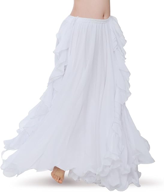 Saia de dança de barriga feminina de chiffon com barriga e fenda tribal da Royal Megela, saia comprida de voile