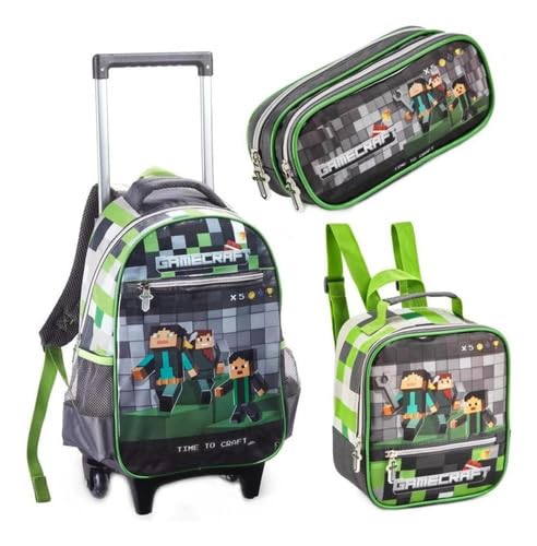 KIT Mochila de Rodas Infantil Gamecraft 3 Peças