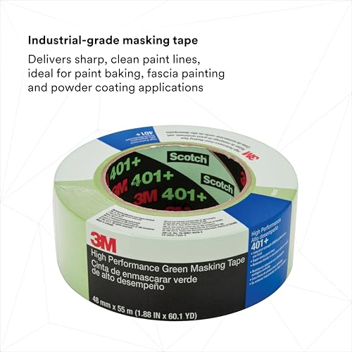 Image of 3M 401+ High Performance Masking Tape, Green, 48 mm x 55 m - Strong Holding Power for Automotive, Specialty Vehicle and Industrial Markets, Case of 12