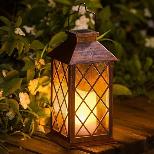 TAKE ME 14' Solar Lanterns Outdoor Garden Lantern Waterproof LED Flickering Flameless Candle Mission Lights for Table,Outdoor,Party