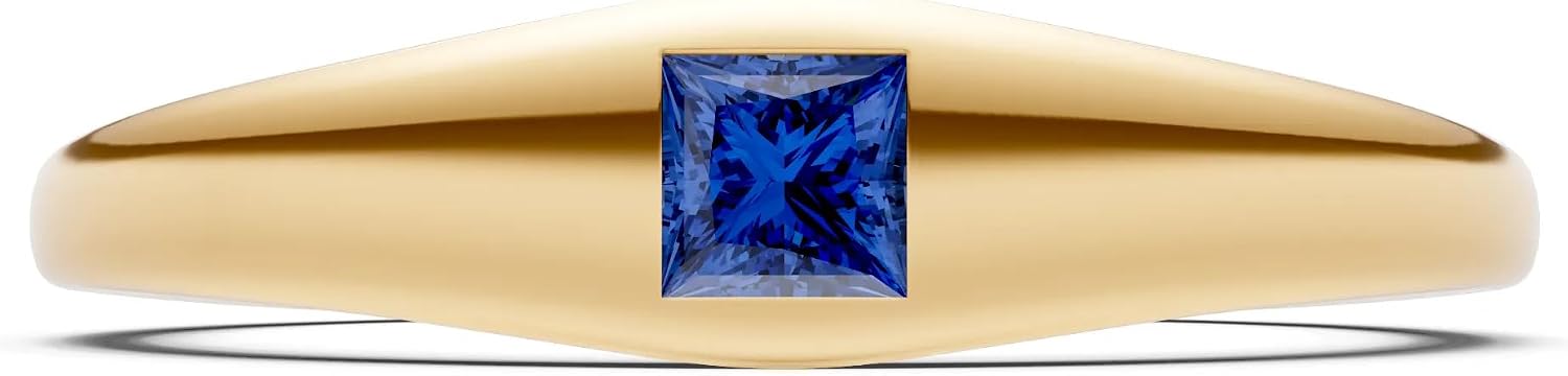 PEORA Princess Cut Cut Blue Sapphire Dome Band Available in Solid 10K, 14K or 18K Ring – White, Yellow or Rose Gold
