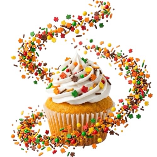 Image of Manvscakes Autumn Themed Sprinkle Blend with Colored Sugar Leaf Shapes