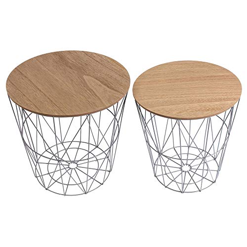 HOME DECO FACTORY The HD3832 Tables Filaires x2 Bois et Metal MDF + Metal Gris 40x40x40.5 cm