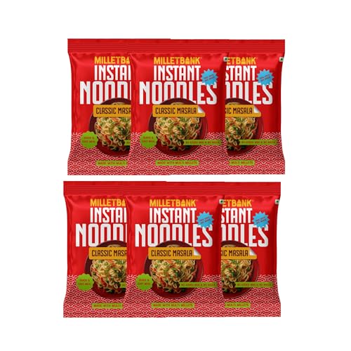 Image of Millet Bank Classic Masala Instant Noodles - Pack of 6 (50g Each) | 95% Multi-Millet & Whole Wheat | No Maida, Zero Cholesterol & Trans Fat | High Protein & Fiber Millet Instant Noodles | No Maida