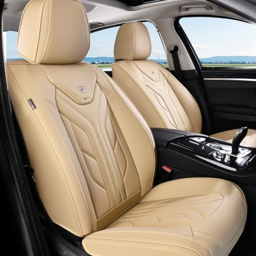Image of Coverado Seat Covers, Car Seat Covers Front Seats, Leather Seat Covers for Cars, Automotive Seat Covers Car Seat Protector Car Seat Cushion Universal Fit for Most Sedans SUV Pick-up Truck(Beige)