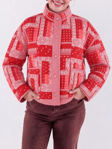 Tankaneo Womens Bandana Print Quilted Patchwork Jacket Paisley Warm Coat - image 5