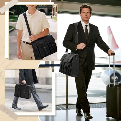 Image of RAINSMORE Mens Messenger Bag 17 /18 Inch Vintage Leather Laptop Briefcase Large Satchel Computer Shoulder Bag
