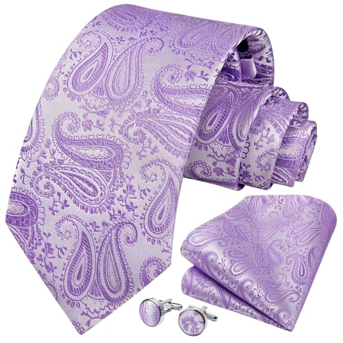 Image of HISDERN Ties for Men Paisley Floral Mens Ties and Pocket Square Cufflinks Set Classic Business Necktie Handkerchief