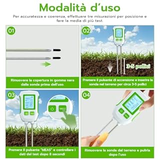 Mcbazel Tester del Suolo 5 in 1, Misuratore per Giardinaggio e Agricoltura, misura pH, Fertilità del Suolo, Umidità, Temperatura e Luce, Sistema a Doppia Sonda con Display LCD, Misuratore del Suolo