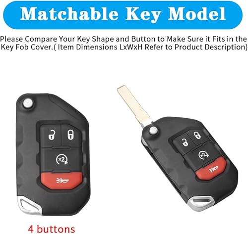 Miniatura 2 de QBUC Funda para llavero Jeep con llavero, protector de llave abatible para Jeep Wrangler JLU JL Gladiator Rubicon JT 4 botones, Rosado
