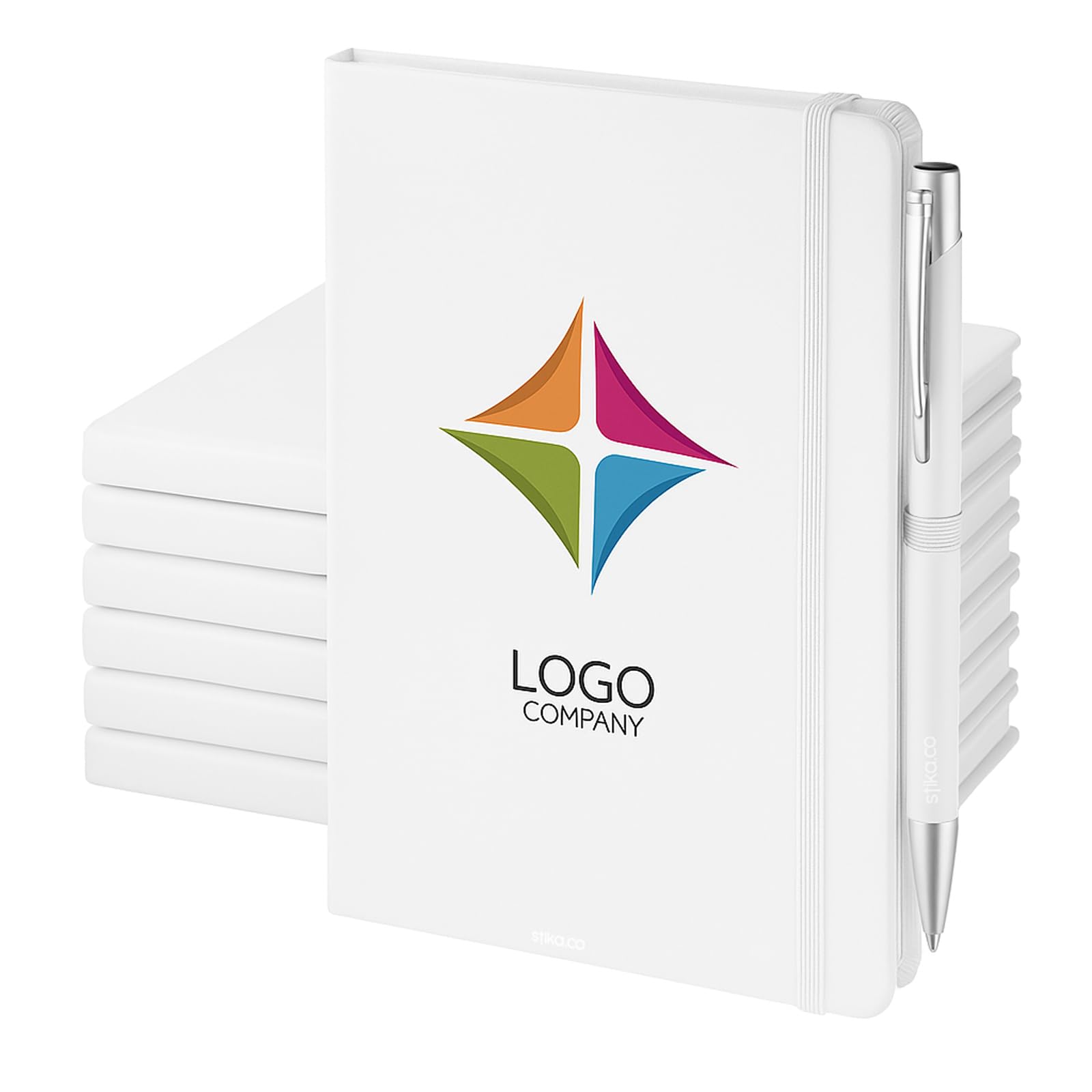 stika.co Set of 20 Custom Printed A6 Soft-Feel Notebooks and Pen Sets – Personalised for Promotional Events and Giveaways with Your Logo or Text – Ideal for Conferences and Seminars
