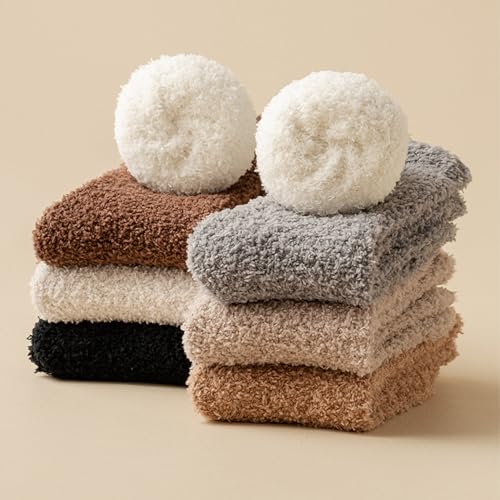 Image of Fuzzy Socks for Women with Grips Fluffy Slipper Sleep Socks Winter Warm Plush Sock Soft Hospital Socks