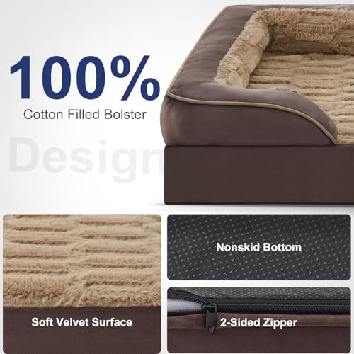Image of FURTIME Orthopedic Dog Bed for Extra Large Dogs - XL Plus Washable Dog Sofa Beds, Supportive Foam Pet Couch Bed with Removable Washable Cover, Waterproof Lining and Nonskid Bottom, Khaki