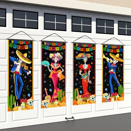 Dia De Los Muertos bannière de porte suspendue et crâne en sucre 40x100cm