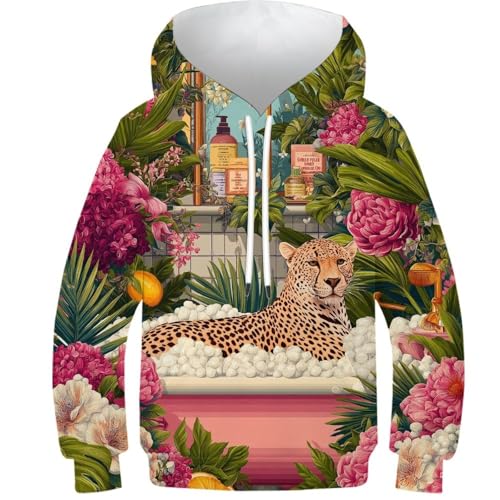 Sweat à capuche enfant léopard 10-12 ans pour filles et garçons