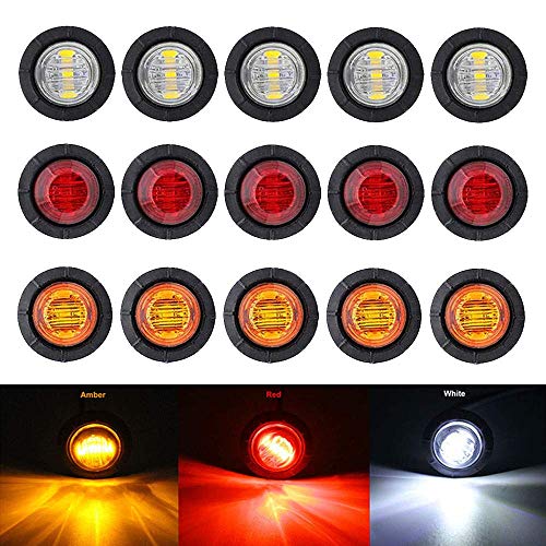 Bkinsety 15pièces Feux de Gabarit Latéraux, Feux De Côté 3 LED 3/4' Rond Feux De Dégagement pour 12V Remorque Camion Lorry Caravan Bus(Rouge + Blanc + Jaune )