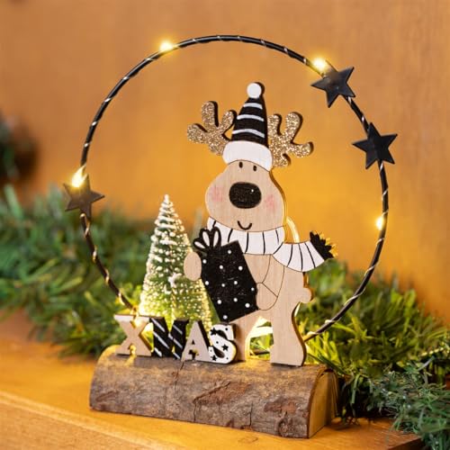 Bambelaa! Weihnachtsdeko Rentier mit Holzfuß LED Licht...