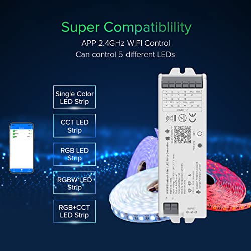 Btf-Lighting 5In1 Wb5 2.4Ghz Wifi Led Controller Compatible With Alexa Google Home Smart Life Tuya Smart App Control For Dimming Cct Rgb Rgbw Rgbcct Led Strip Match With Wr01Rf Wr02Rf Etc Rf Remote #TOP1