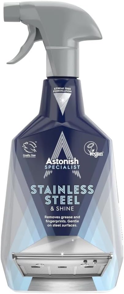 Specialist Stainless Steel Cleaner & Shine Spray, Clear Waters - Streak-Free Polished Finish for Fridge, Range Hood & Back Splash - Remove Grease & Watermarks, Vegan, Cruelty-Free, 750ml