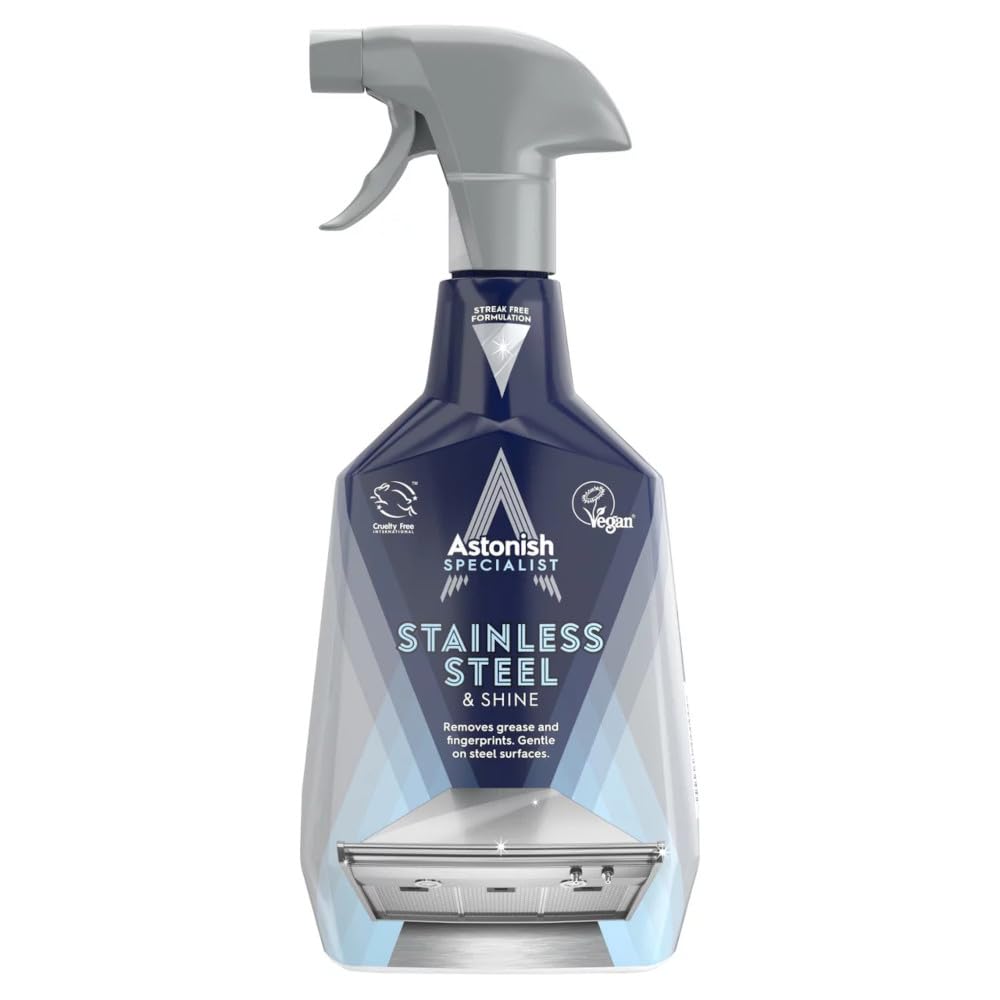 Astonish Specialist Stainless Steel & Shine Cleaner 750ml - Removes Grease, Fingerprints & Watermarks, Vegan & Cruelty-Free