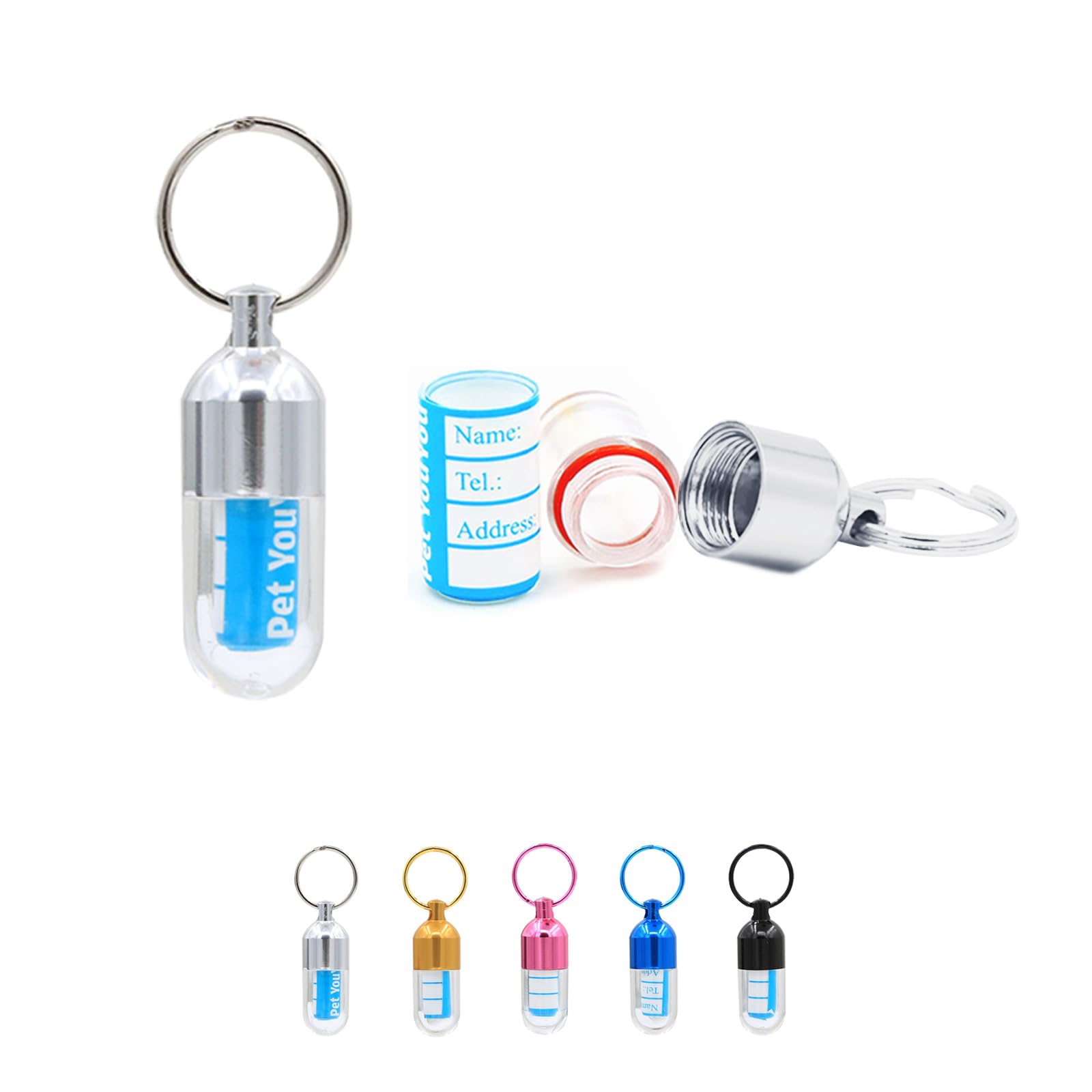 Petyouyou 2 Pcs Pet ID Tags,Tag Barrel Tube with Address Name Label,Anti -Lost Dog Cat ID Tag for Collar of Dog Cat (Silver)