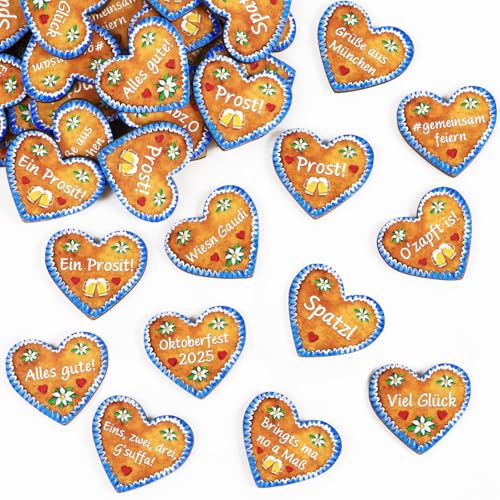60 Stück 12 Stile Holz Streudeko Oktoberfest, Herz Basteln Bierfest Konfetti Tisch Deko Oktoberfestparty Confetti Ideal als Bayerisch Party Tischdeko Bayrisch Oktoberfestdeko Wiesn Dekoration