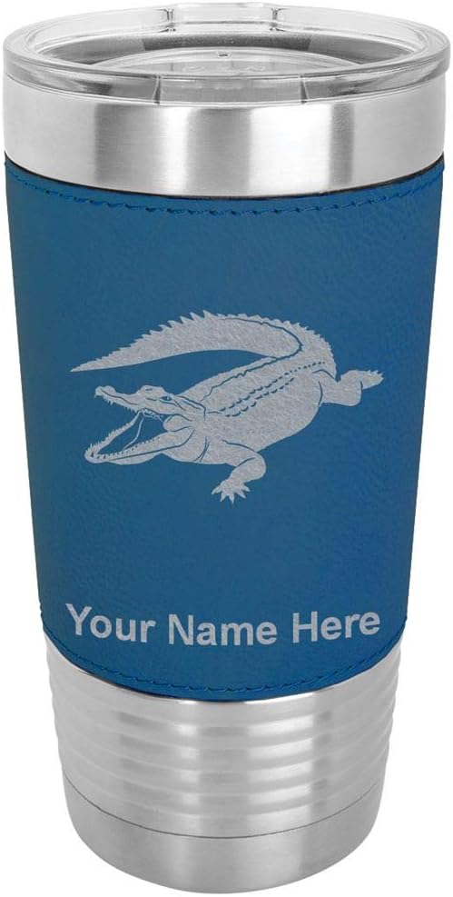 LaserGram 20oz Vacuum Insulated Tumbler Mug, Alligator, Personalized Engraving Included (Faux Leather, Blue)