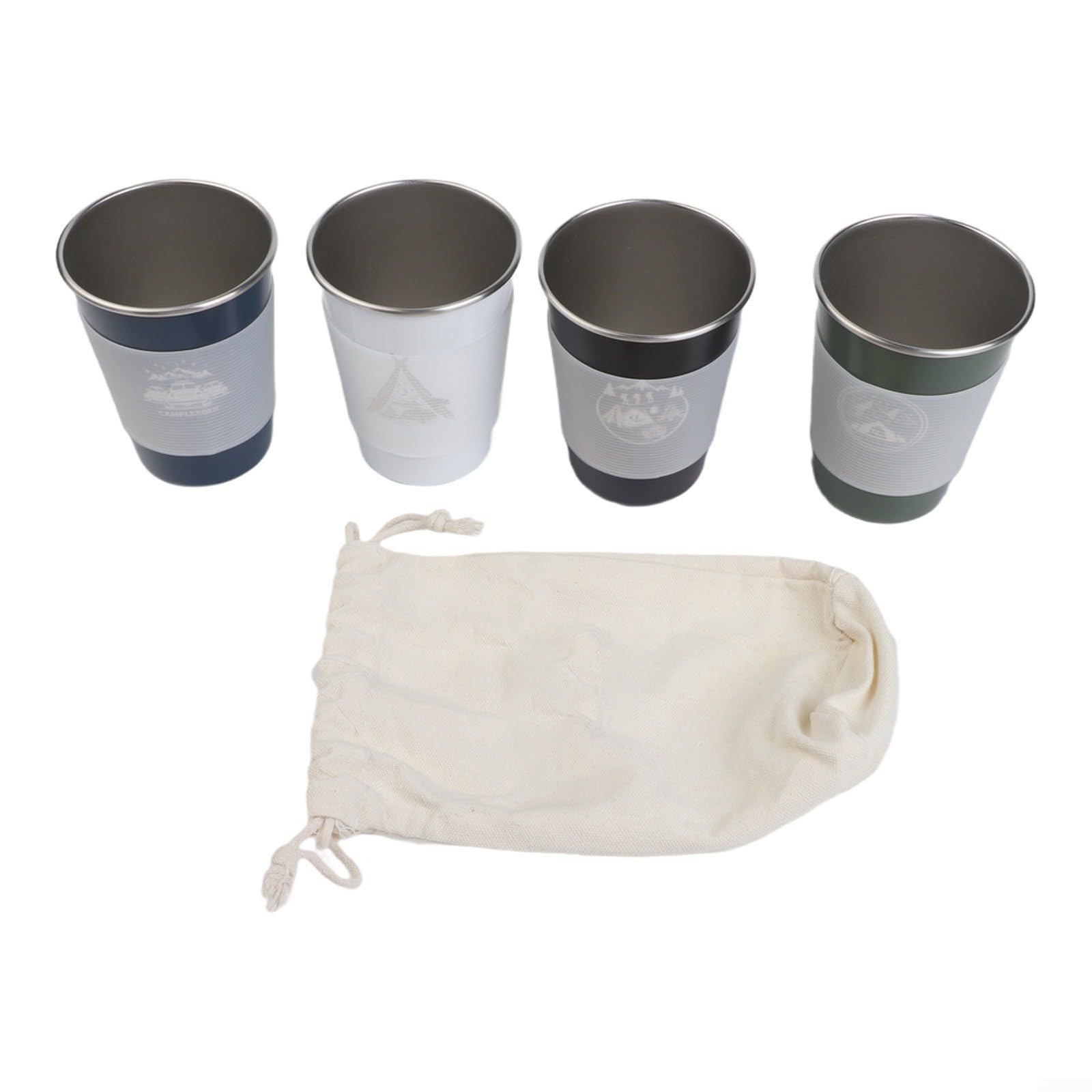 4 Pack 350ml Stainless Steel Coffee Cups for Hiking and Camping, Lightweight Stackable Outdoor Cups with Storage Bag, 304 Stainless Steel Material (350ml four colors)