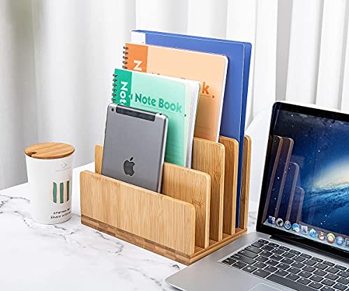 100% Bamboo Desk File Mail Organizer Countertop, 4 Slots Wood Desktop File Folder Sorter Holder Organizer For Document Letter Envelope Mail Paper Folder Bill Filing, Paper Letter Desk Tray Organizer #TOP5