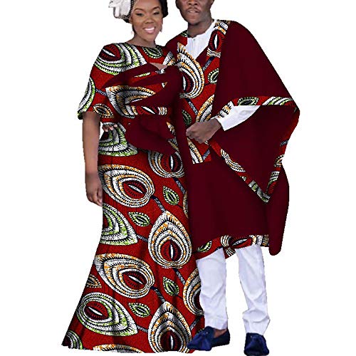XIAOHUAGUA African Print Mens Colorful Robe with Open Sleeves Womens Maxi Dresses Wedding Couples Clothes