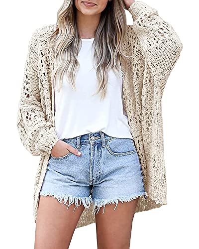 Tekaopuer Cárdigan ligero para mujer, suéter bohemio con frente abierto, para trabajo, primavera, otoño, manga larga, cárdigan de punto, A - Beige, S Cover