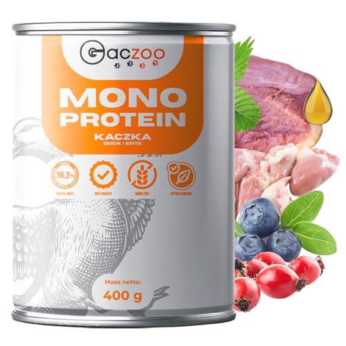 Gaczoo - Hundefutter Nass - Nassfutter für Hunde - Ente - Hoher Fleischanteil, Monoprotein, Getreidefrei, ohne Künstliche Zusatzstoffe - für Erwachsene Hunde, alle Rassen - Dose 400g