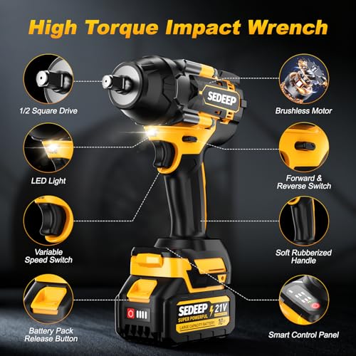 SEDIEEP 1/2 Inch Impact Wrench, for Home Amber Yellow - image 8