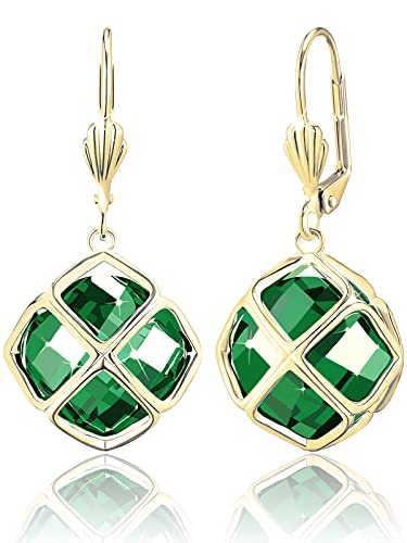 14MM Austrian Crystal Dangle Earrings for Women 14K Glod Jewelry