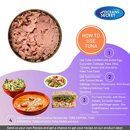Image of Oceans Secret Tuna Chunks in Spring Water 180gm Pack of 8 Canned Tuna Fish Balanced Nutrition, Light Taste, in Spring Water, Premium Cuts Ready to Eat