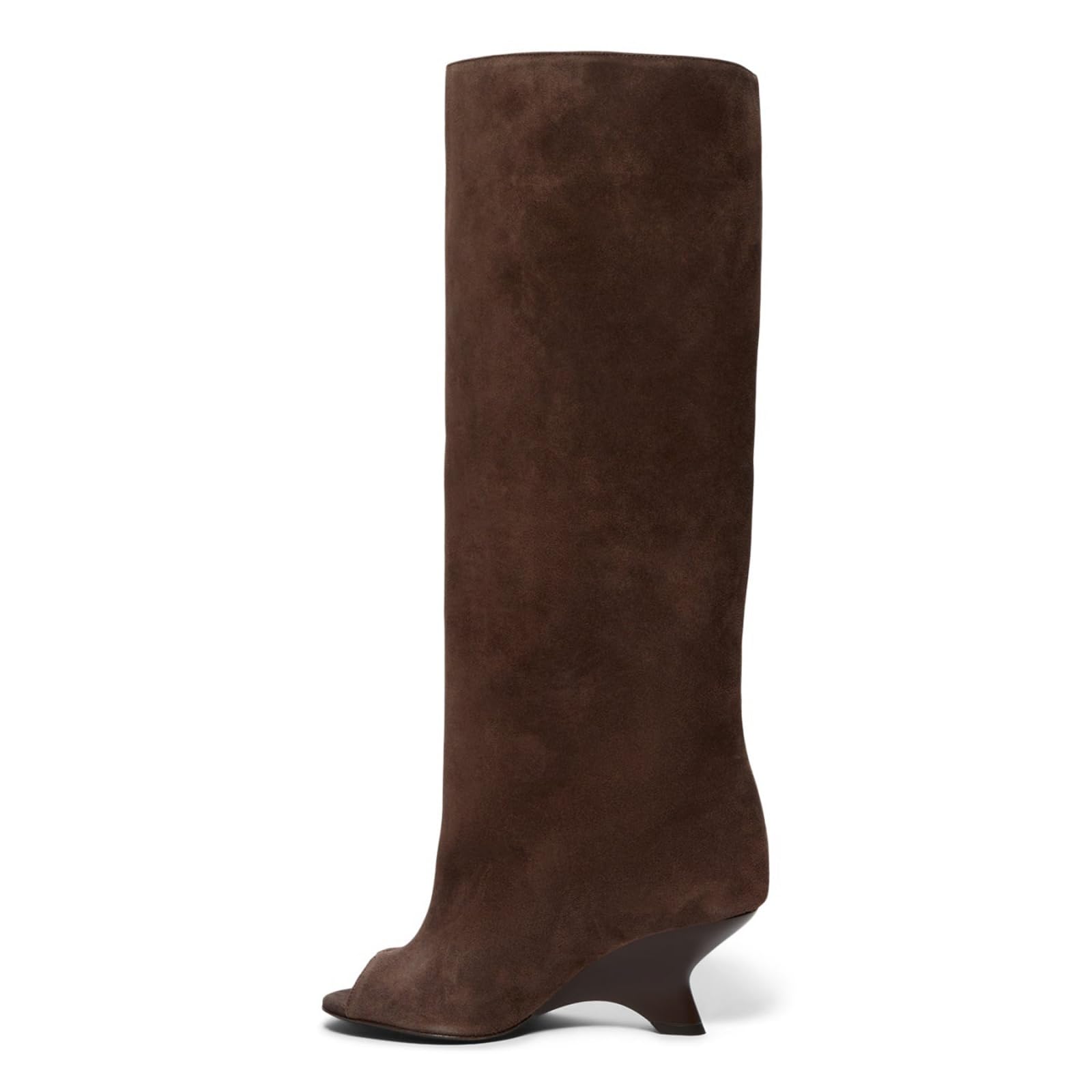 Goolita Suede Fringe Round Open Toe Wide Calf Knee High Boots For Women Fall Winter Wedge Heels Pull