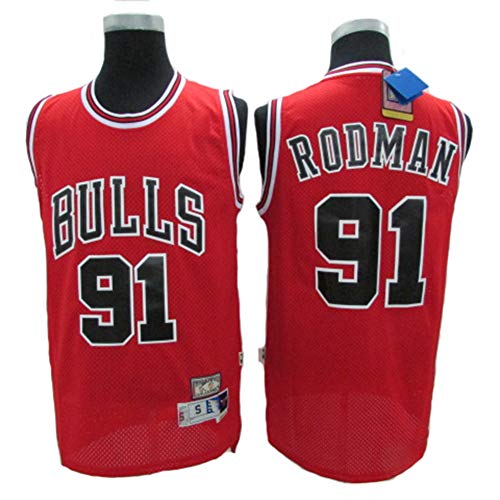 XH-Sport Ropa de Baloncesto para Hombres, Jersey clásico Bullman # 91 Rodman, Uniforme de Ventilador Unisex de Tela Transpirable Cool Vintage All-Star,C,M(175CM/65~75Kg)