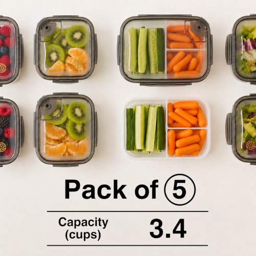 Image of Plastic Snack Containers with Lids - 5 Pack Stackable Vented