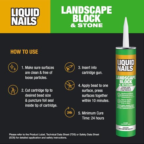 Image of Liquid Nails - LN-905 Landscape Block Adhesive (LN905), Low VOC, 10 oz (Pack of 6)