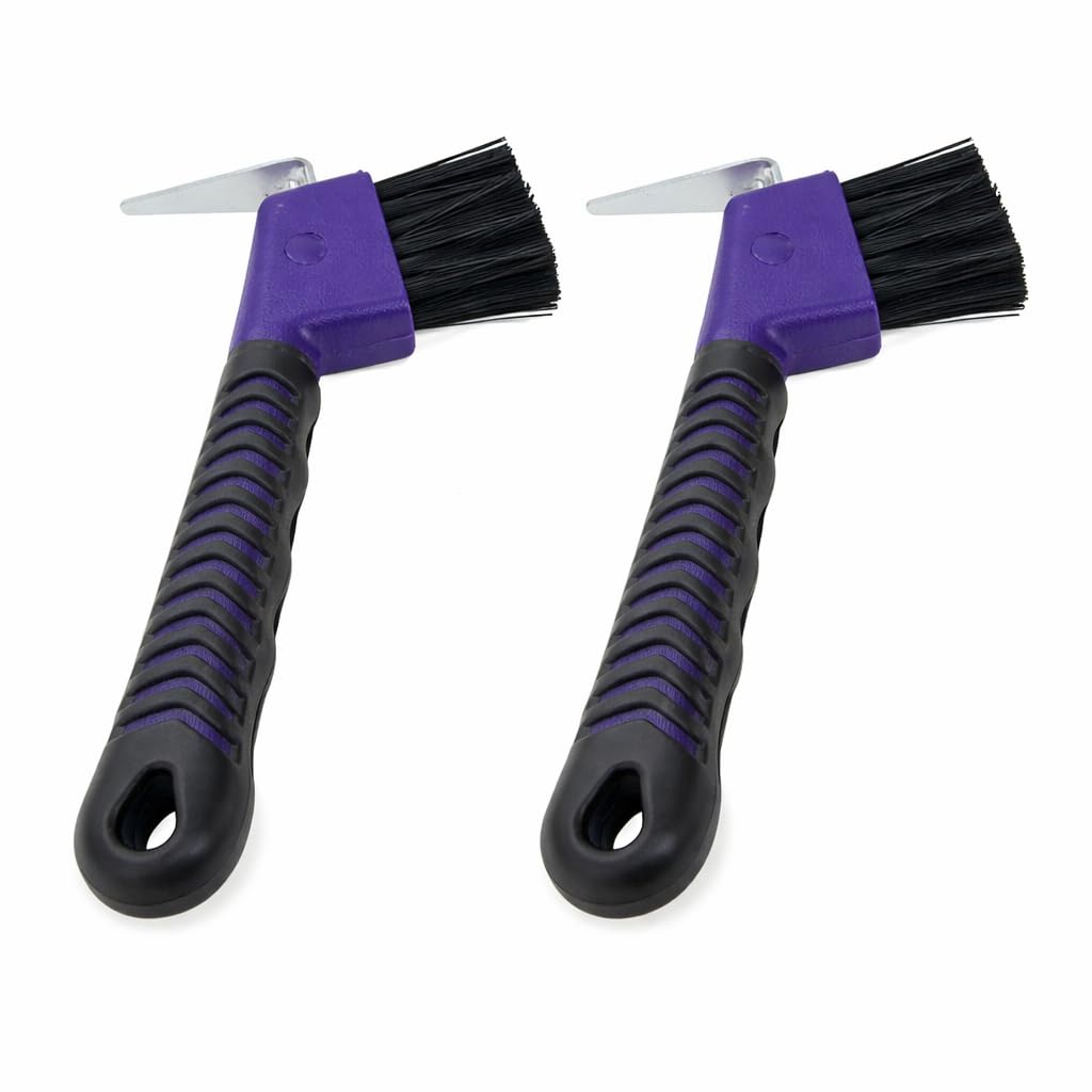 Intrepid International Rubber Handle Hoof Pick with Brush, Purple (2 Pack)