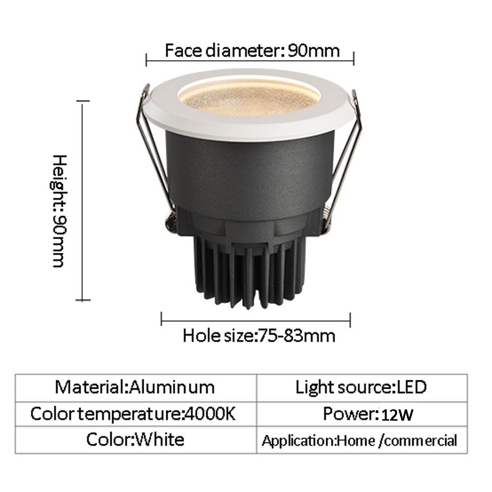 Faretto da incasso a LED da soffitto 9 pezzi Faretti da doccia a LED Luminosità IP65 Faretto da incasso impermeabile Baffle Trim 12W Faretto da incasso a soffitto