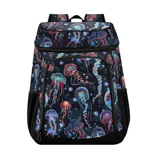 Corlorful Jellyfish Cooler Backpack Leakproof Insulated Lunch Cooler Bag 30 Cans Camping Backpacks for Men Women